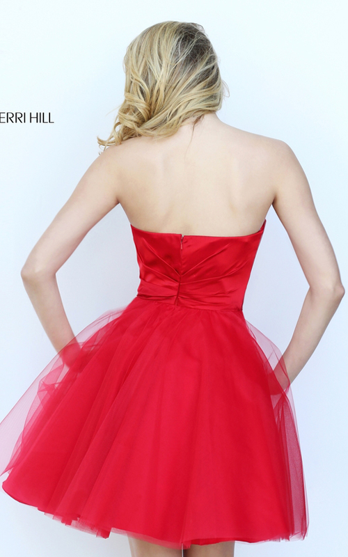 A Line Sherri Hill 50657 Satin Tulle Cocktail Dress Red_1