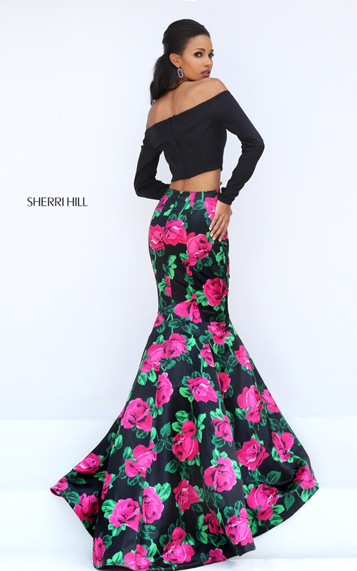 Fuchsia Flowers Sherri Hill 50584 Two Piece Mermaid Dress_1