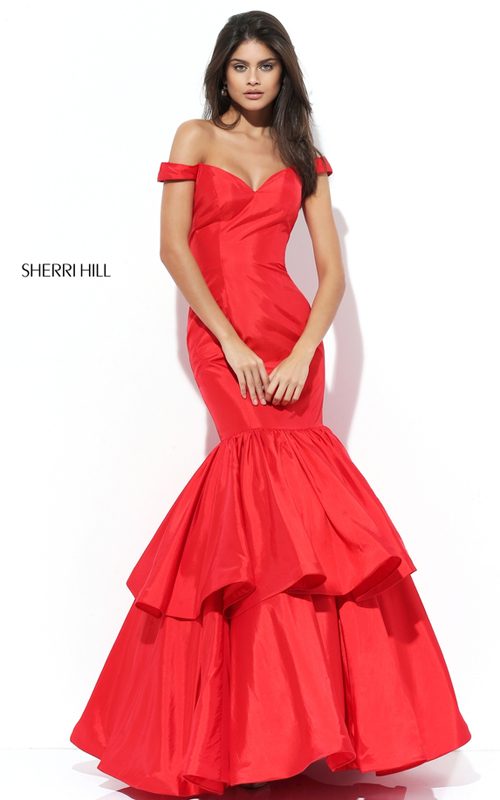 Sherri Hill 50718 Red Ruffled Tiered Mermaid Homecoming Dress 2016