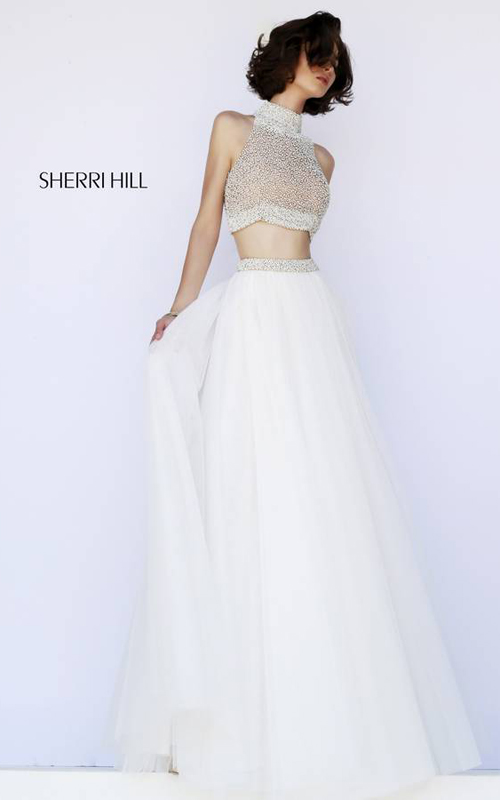 allure Sherri Hill 11220 ivory tulle 2 piece prom dress