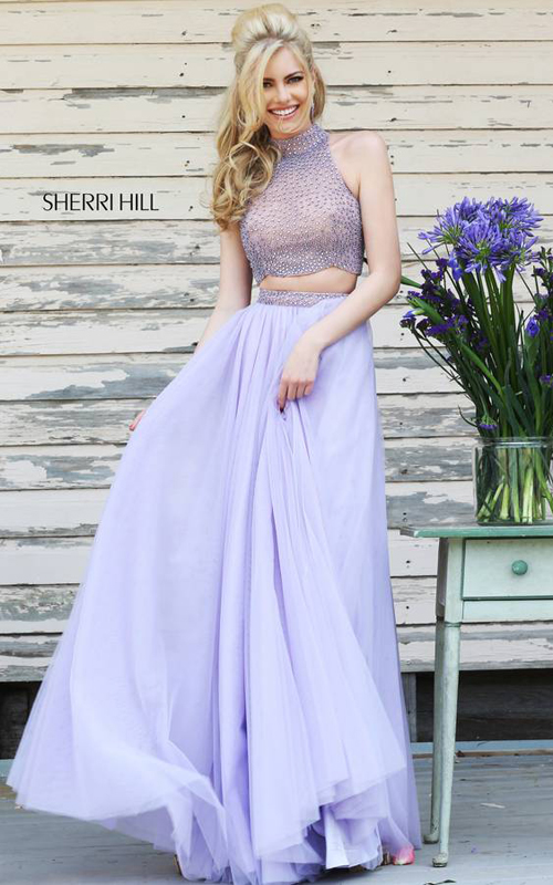 beads sherri hill 11220 sexy 2 piece sexy prom dress lilac
