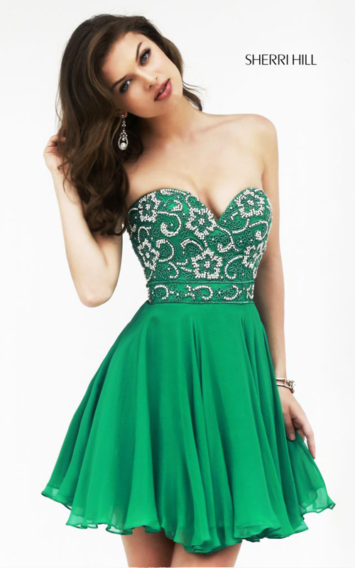 Beads Sherri Hill 8548 Emerald Short Cocktail Dress