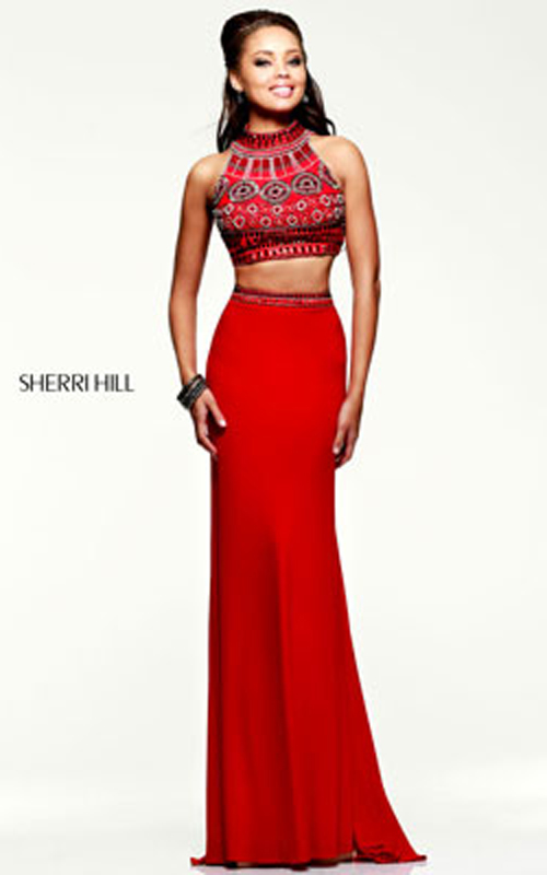 Beads Two-piece Sexy Dress Red Sherri Hill 11068