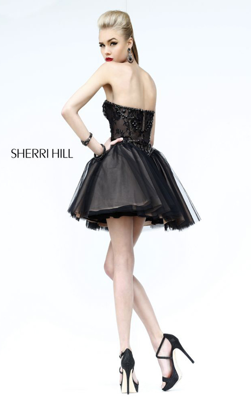 Black Nude Sherri Hill 21156 Short Prom Dress Beads_1