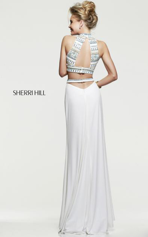 Ivory Multi Sherri Hill 11068 Beads Sexy Prom Gown-1