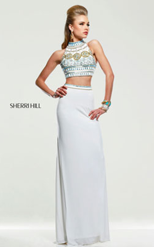 Ivory Multi Sherri Hill 11068 Beads Sexy Prom Gown