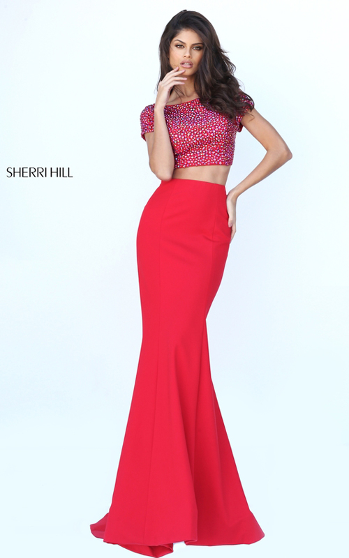 Junior Sherri Hill 50614 Beaded Two Piece Prom Dress Red