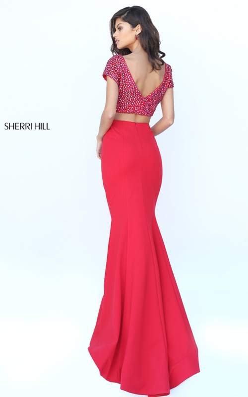 Junior Sherri Hill 50614 Beaded Two Piece Prom Dress Red_1