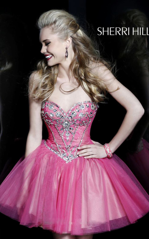 Pink Sherri Hill 21156 Sweetheart Prom Dress Short