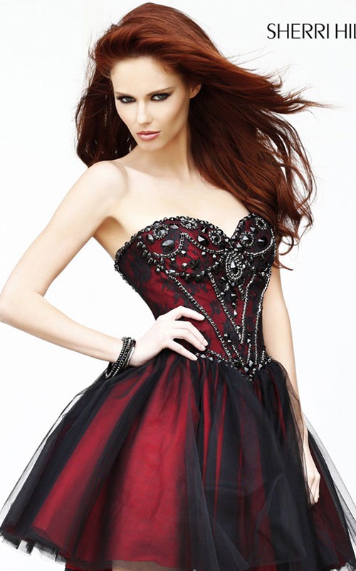 Sherri Hill 21156 Black Red A-line Beads Prom Dress