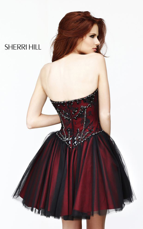 Sherri Hill 21156 Black Red A-line Beads Prom Dress_1