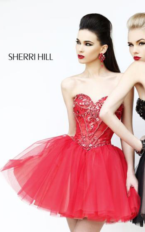 Sweetheart Sherri Hill 21156 Short Cocktail Dress Red