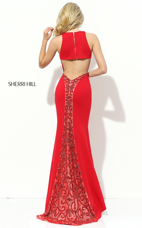 Beaded Sherri Hill 50644 V-neck Open Back Sexy Red Carpet Dress_1