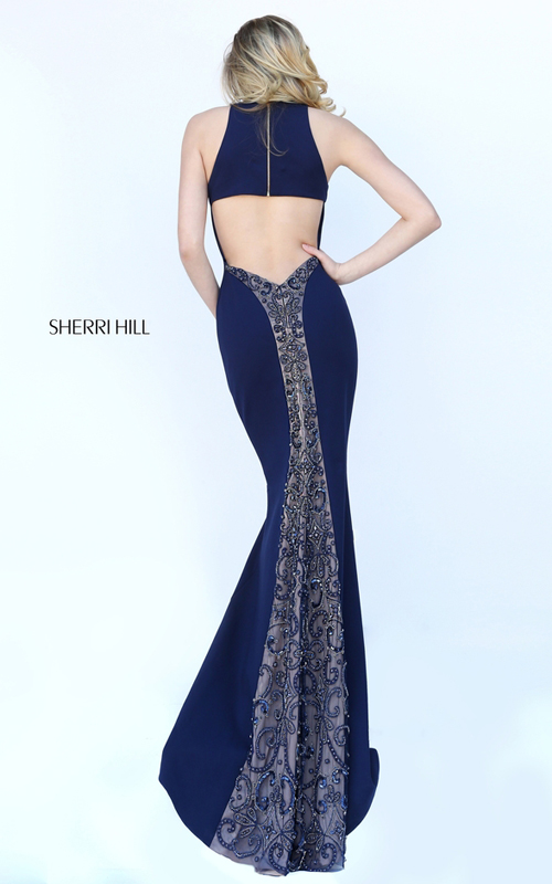 Navy Sherri Hill 50644 Open Back Fitted Homecoming Dress 2016_1